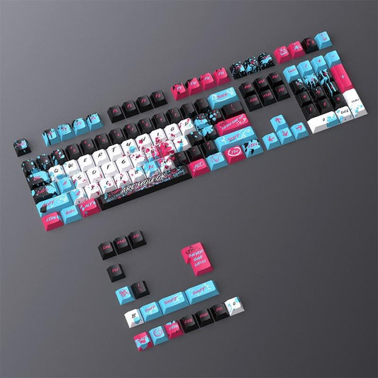Dark Alien Manga Style Graffiti red-blue keycaps