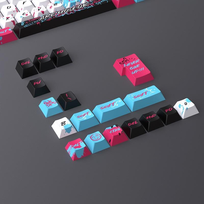 Dark Alien Manga Style Graffiti red-blue keycaps