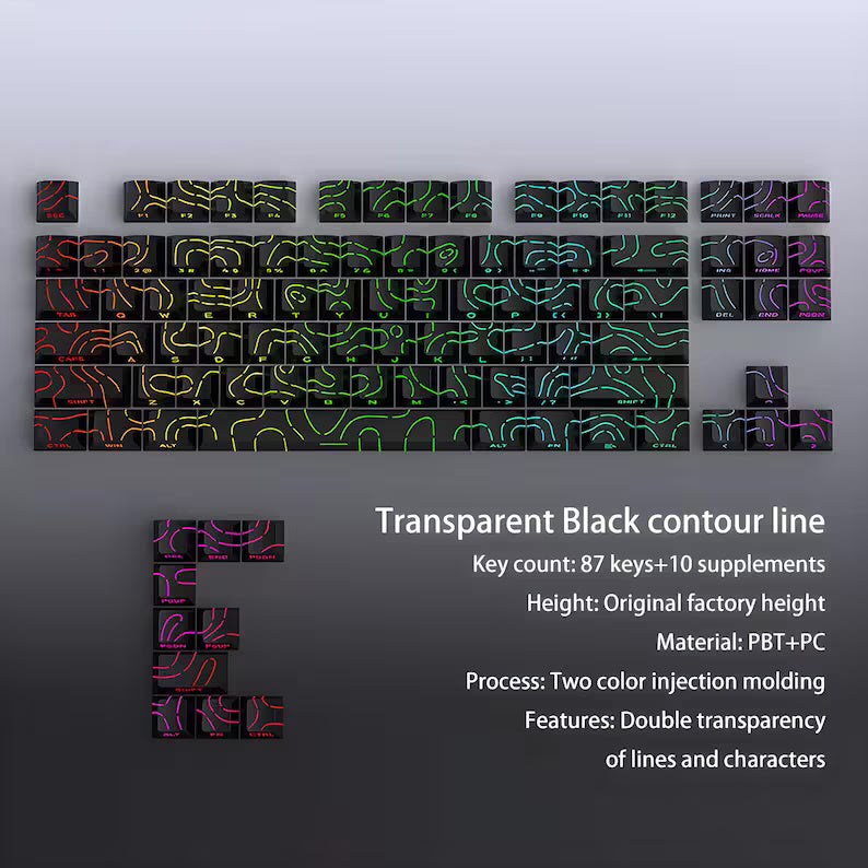 Black Contour Lines PBT Double Shot Keycaps