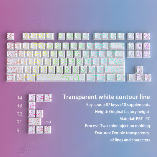 White Contour Lines PBT Double Shot Keycaps
