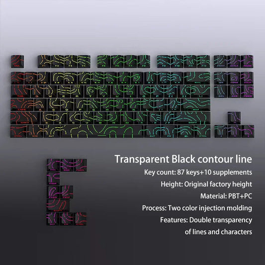 Black Contour Lines PBT Double Shot Keycaps