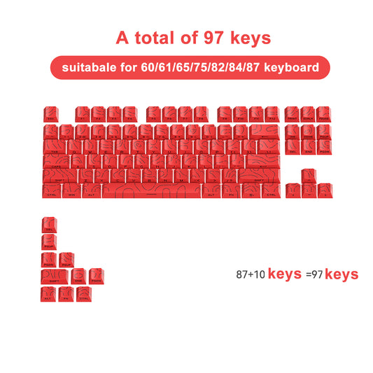 Red Contour Lines PBT Double Shot Keycaps