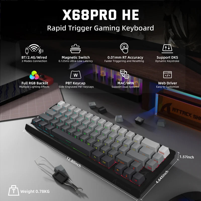 ATTACK SHARK X68 PRO HE Wireless Rapid Trigger Keyboard