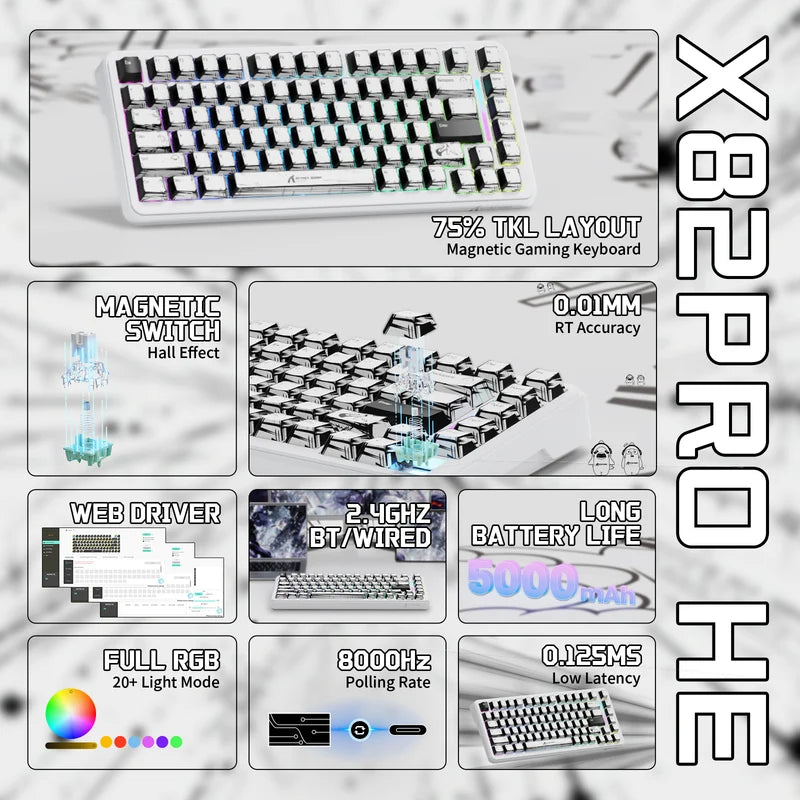 ATTACK SHARK X82 PRO HE Wireless Rapid Trigger Gaming Keyboard