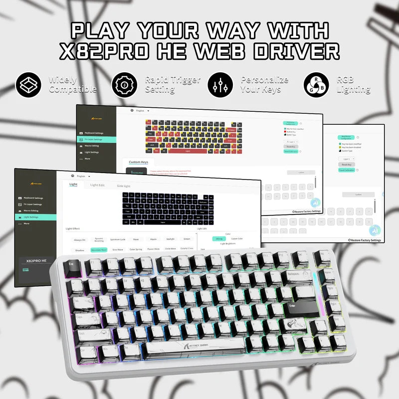 ATTACK SHARK X82 PRO HE Wireless Rapid Trigger Gaming Keyboard