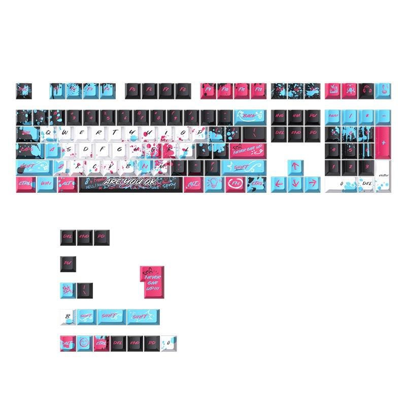 Dark Alien Manga Style Graffiti red-blue keycaps