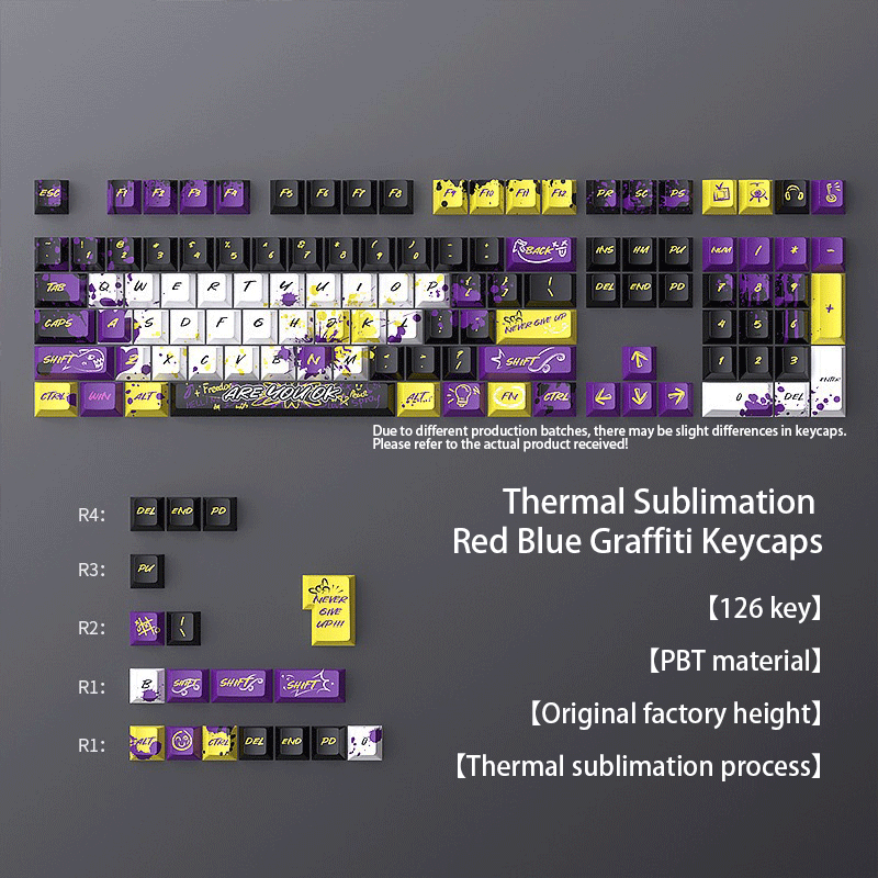 Dark Alien Manga Style Graffiti Yellow-purple keycaps