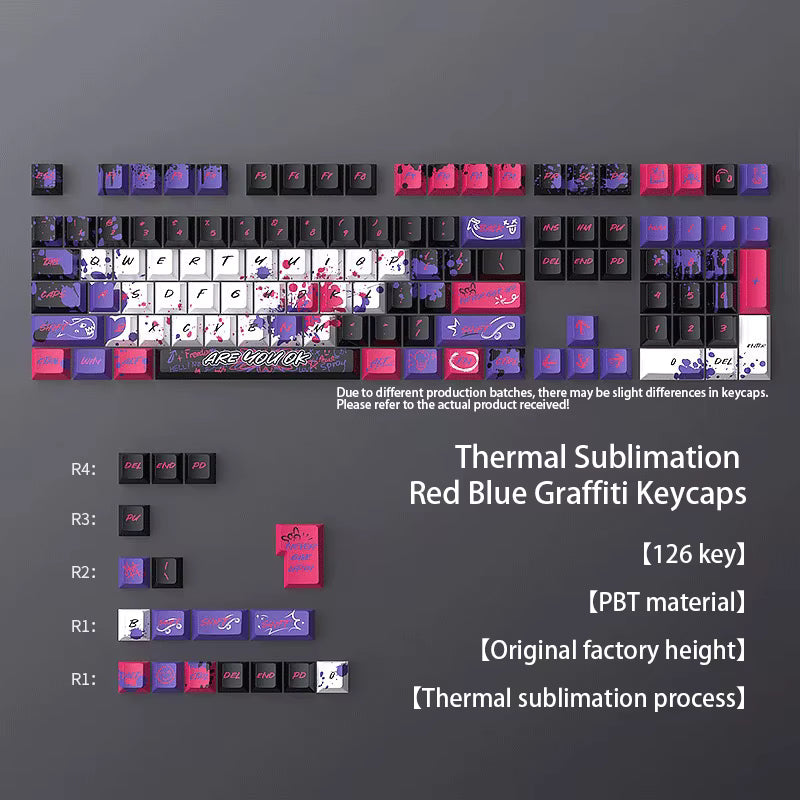 Dark Alien Manga Style Graffiti Purple -White keycaps
