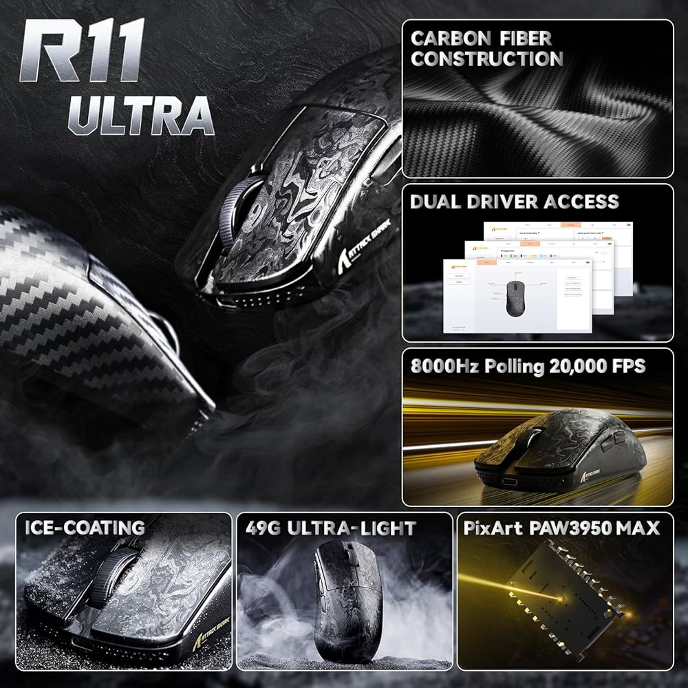 Attack Shark R11 Ultra (PAW3950) - 8000Hz Wireless