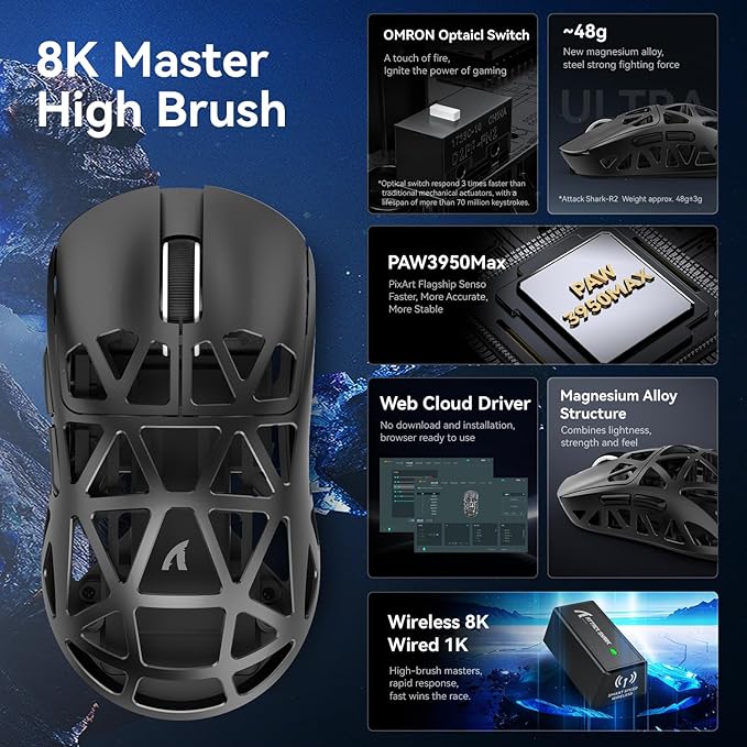 Attack Shark R2 Magnesium Alloy (45g) - 8000Hz Wireless