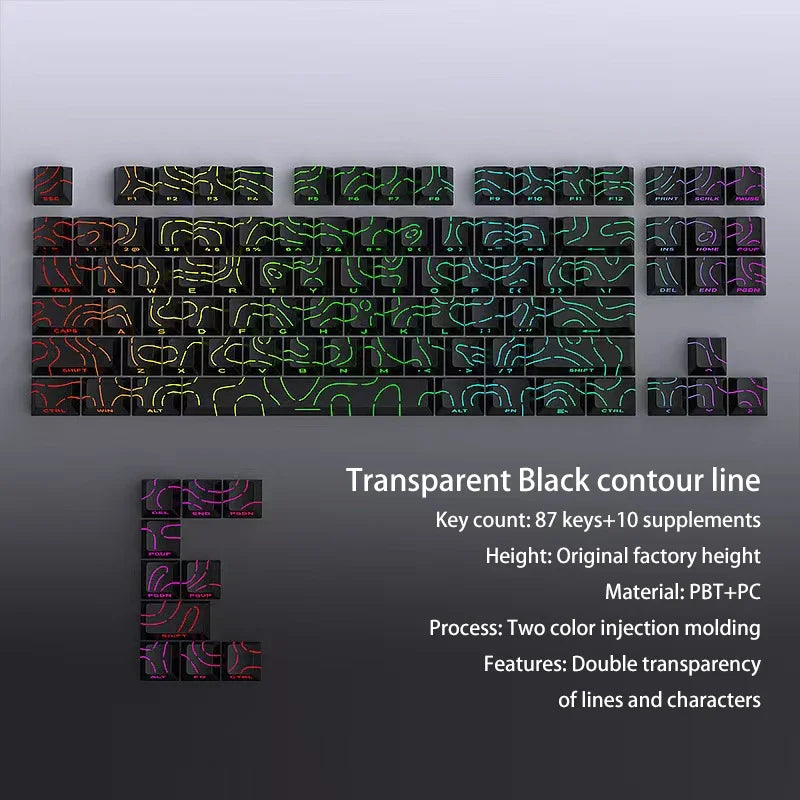 Black Contour Lines PBT Double Shot Keycaps