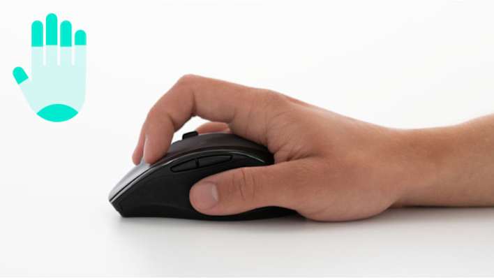 Hand resting fully over a mouse in palm grip