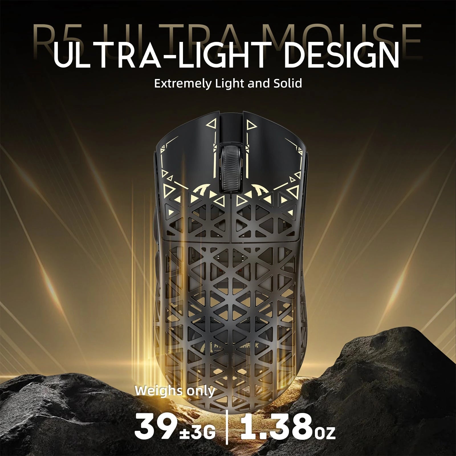 ATTACK SHARK R5 Ultra carbon fiber gaming mouse, ultra-lightweight design in black, weighs 39g, PAW3950MAX