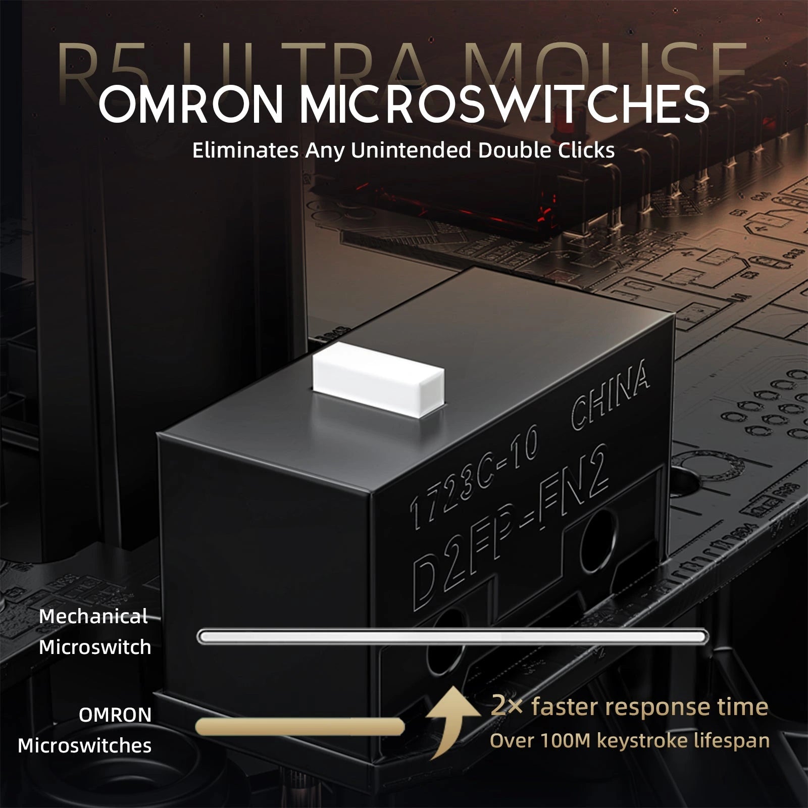 ATTACK SHARK R5 Ultra gaming mouse with OMRON microswitches for fast response and long lifespan